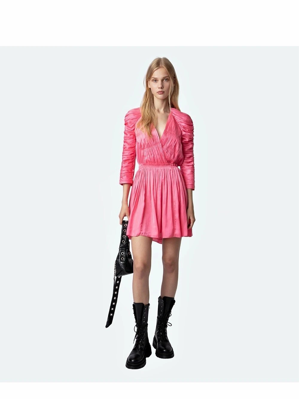 NWT Zadig & Voltaire Realine Satin Dress Ruched Mini - XS